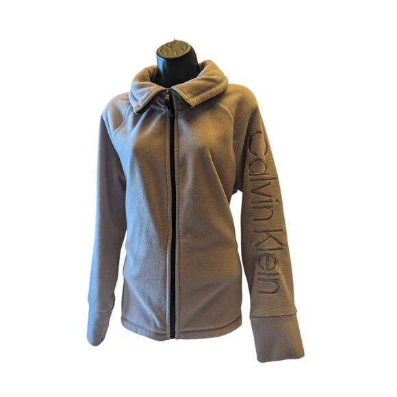 Calvin Klein Performance Fleece Jacket Women Large Zip Beige Pink Soft Warm Cozy - Picture 4 of 12